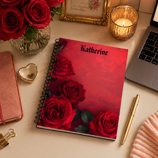 Elegante Gothic Red Rosen Benutzerdefinierter Name Notizbuch