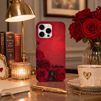 Elegante Gothic Red Roses Benutzerdefinierter Name iPhone 16 Pro Max Hülle