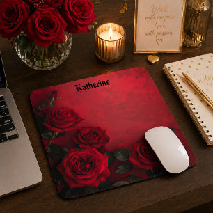 Elegante Gothic Red Roses Benutzerdefinierter Name Mousepad