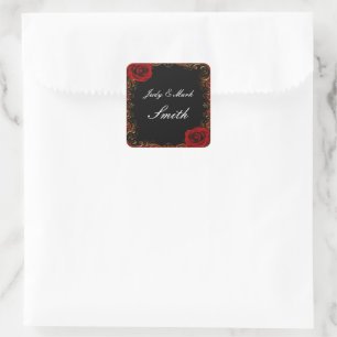 Elegante Gothic-Rote-Rosen-Hochzeits-Siegel Quadratischer Aufkleber