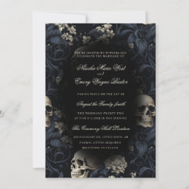 Elegante Gothic Skulls & Blume Hochzeit Einladung