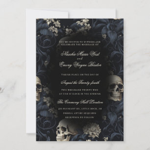 Elegante Gothic Skulls & Blume Hochzeit Einladung