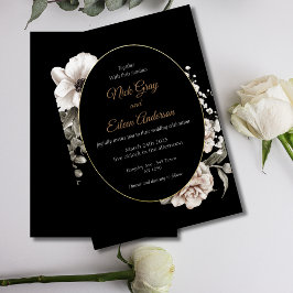 Elegante Gothic White Rose Black Wedding Einladung