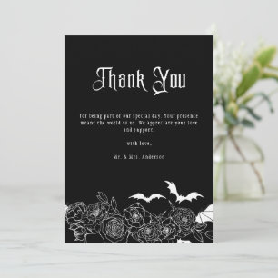 Elegante gothische florale schwarze Hochzeitsfotos Dankeskarte