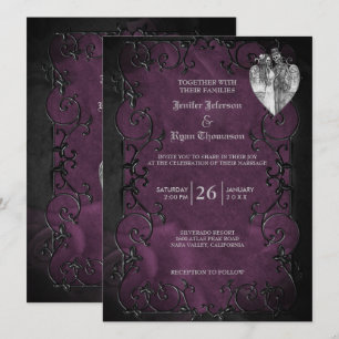 Elegante gothische Halloween-Lila-Hochzeitseinladu Einladung