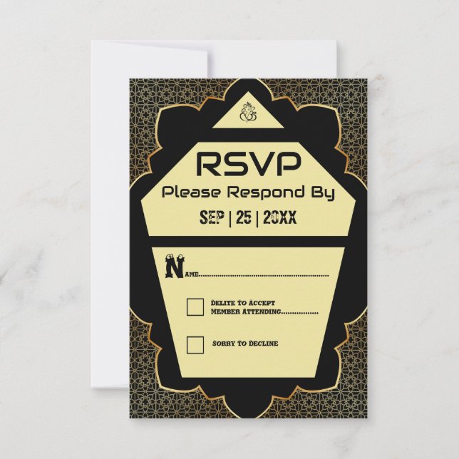 Elegante Gotische Black and Gold Response Card RSVP Karte (Vorderseite)
