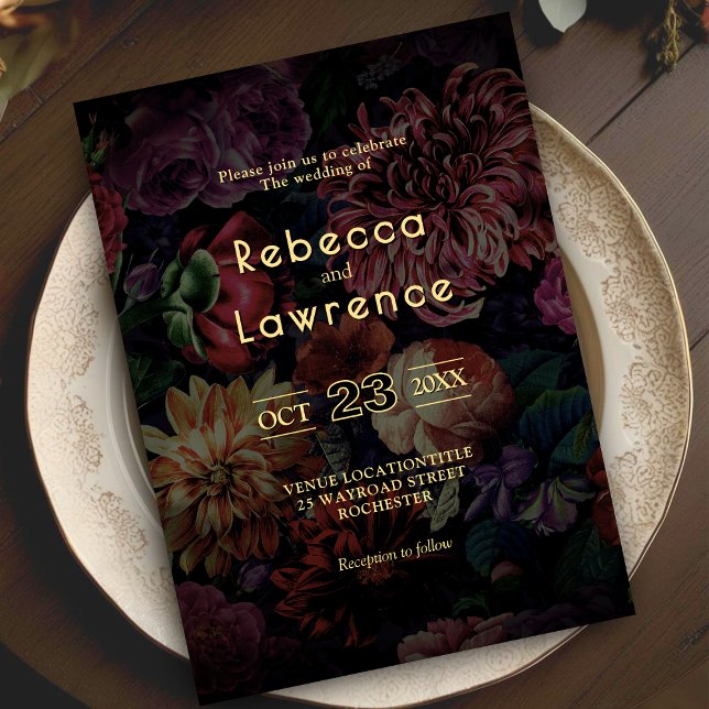 Elegante gotische blumengeschmückte Hochzeit Einladung (Von Creator hochgeladen)