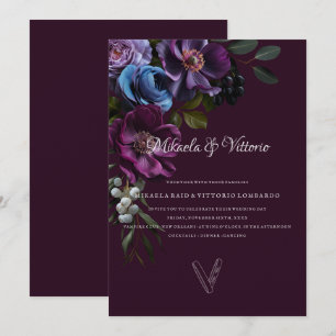 Elegante gotische dunkle Blumenhochzeit Einladung