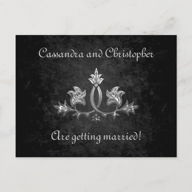 Elegante gotische Dunkle Romantik Save the Date Ankündigungspostkarte (Vorderseite)