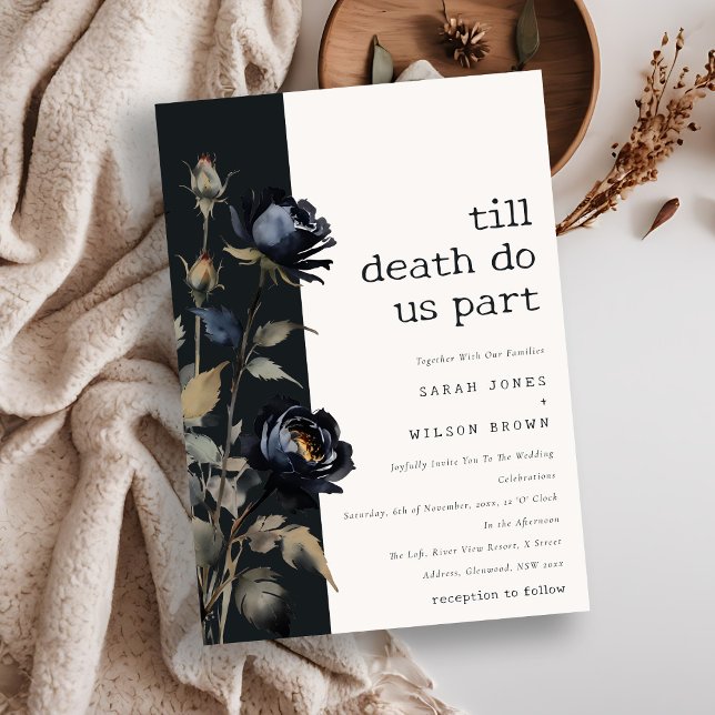 Elegante Gotische Dunkle Wasserfarbe Schwarze Rose Einladung (Von Creator hochgeladen)