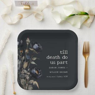 Elegante Gotische Dunkle Wasserfarbe Schwarze Rose Pappteller