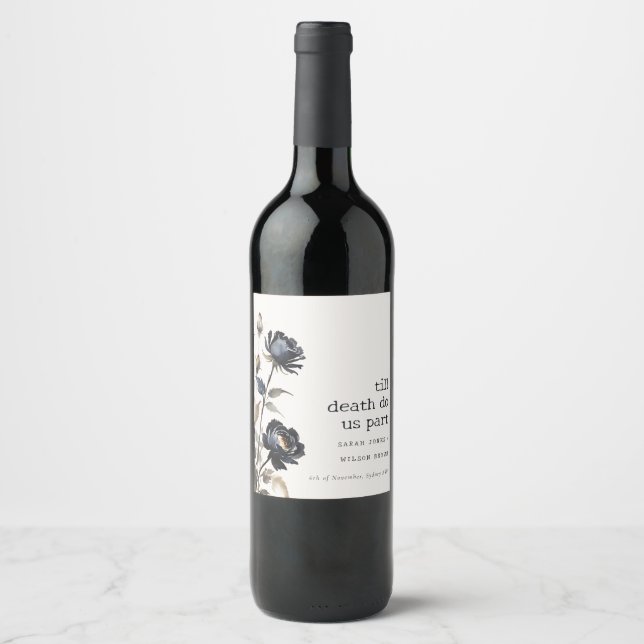Elegante Gotische Dunkle Wasserfarbe Schwarze Rose Weinetikett (Vorderseite)