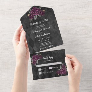 Elegante gotische Floral-Hochzeit All In One Einladung