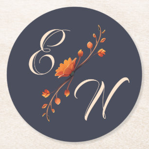 Elegante gotische florale minimalistische Monogram Runder Pappuntersetzer