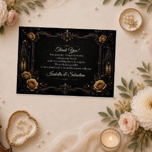 Elegante gotische Goldrosenhochzeit Dankeskarte