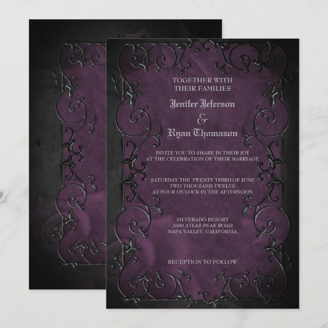 Elegante gotische Halbzeitschrift Hochzeit Einladu Einladung (Vorne/Hinten)