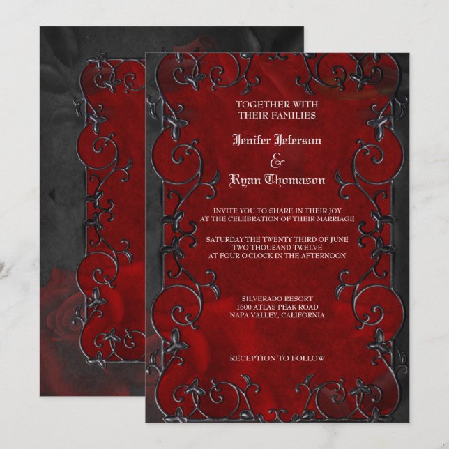 Elegante gotische Halbzeitschrift Hochzeit Einladu Einladung (Vorne/Hinten)