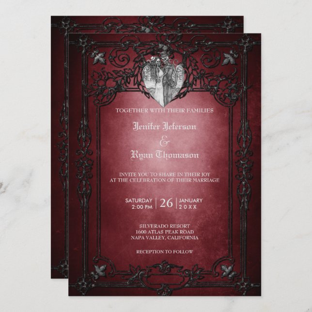 Elegante gotische Halbzeitschrift Hochzeit Einladu Einladung (Vorne/Hinten)