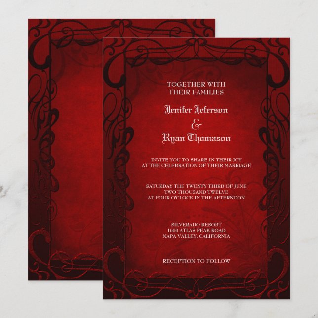Elegante gotische Halbzeitschrift Hochzeit Einladu Einladung (Vorne/Hinten)