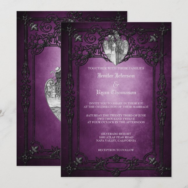 Elegante gotische Halbzeitschrift Hochzeit Einladu Einladung (Vorne/Hinten)