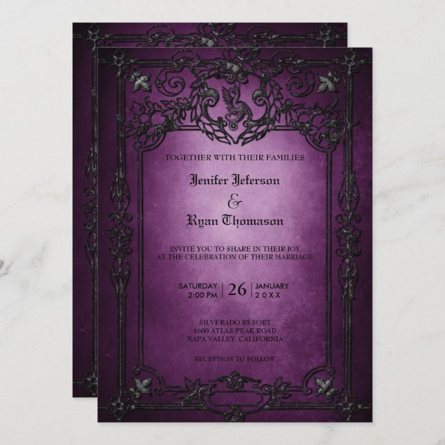 Elegante gotische Halbzeitschrift Hochzeit Einladu Einladung (Vorne/Hinten)