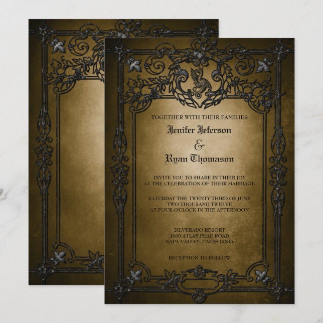 Elegante gotische Halbzeitschrift Hochzeit Einladu Einladung (Vorne/Hinten)