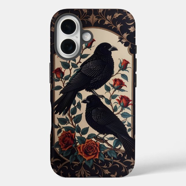 Elegante gotische Ravens mit Rose iPhone 16 Hülle (Rückseite)