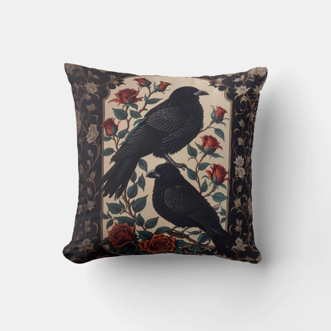 Elegante gotische Ravens mit Rose Kissen (Vorderseite)