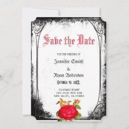 Elegante gotische rote Rosen Save the Date Einladung