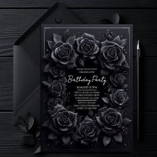 Elegante gotische Schwarze Rose Einladung Geburtst