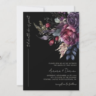Elegante gotische Schwarze Wasserfarben Blumenhoch Einladung