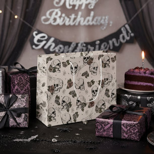 Elegante gotische Skulls und Rose Halloween Große Geschenktüte