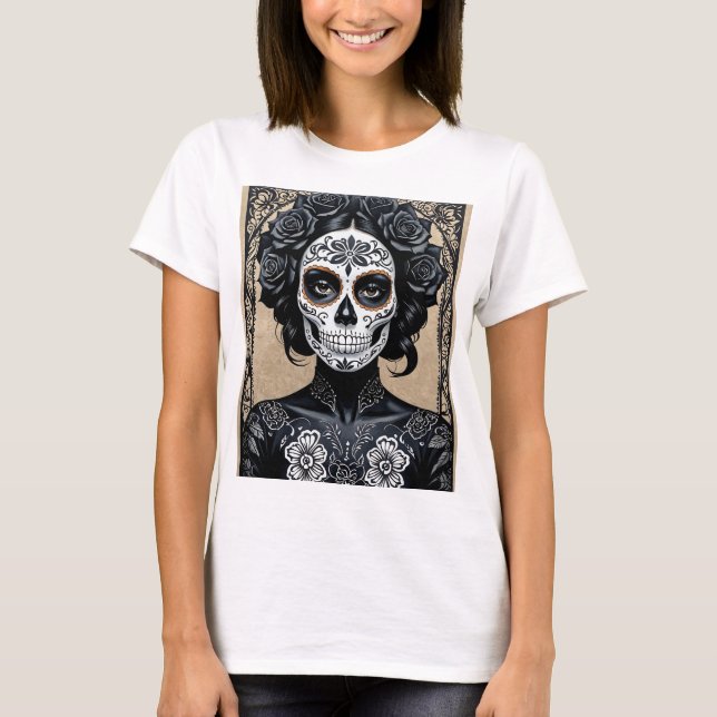 Elegante Gotische Zuckerküste Blumengestalt T - Sh T-Shirt (Vorderseite)