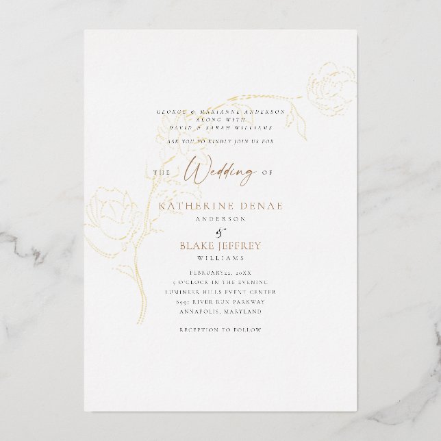Elegante Grace Foil Gold und Black Text Wedding Folieneinladung (Vorderseite)