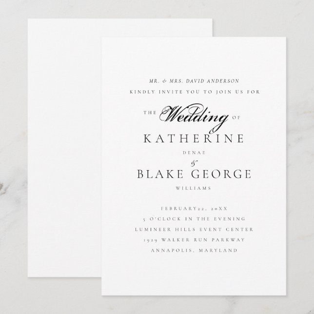 Élégante Grace Mariage Mariée Parents Invitation (Devant / Derrière)