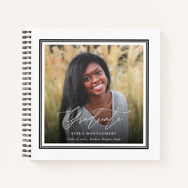 Elegante Graduate 2 Foto Square Guest Abschluss Notizbuch (Vorderseite)