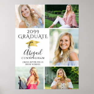 Elegante Graduate 5 Foto Collage Imitats Gold Cap Poster
