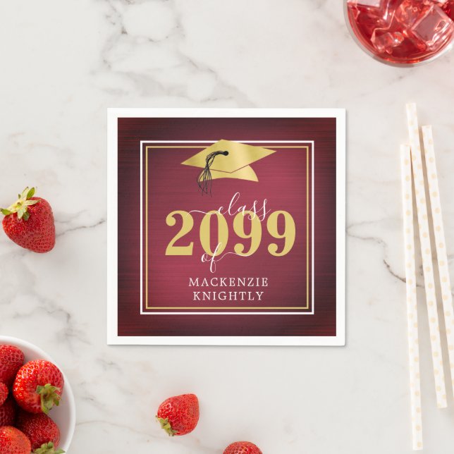 Elegante Graduation Cap Class Name Maroon Gold Serviette (Beispiel)