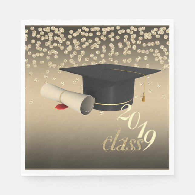 Elegante Graduation Cap, Gold Diamonds Class 2019 Serviette (Vorderseite)