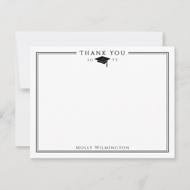 Elegante Graduation Cap & Tassel Black & White Dankeskarte (Vorderseite)