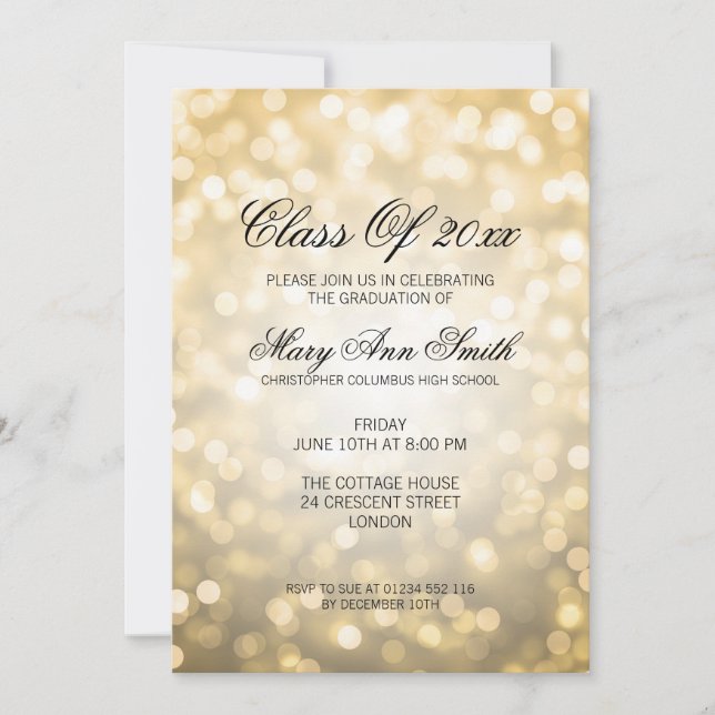 Elegante Graduation Party Gold Glitzer Lights Einladung (Vorderseite)