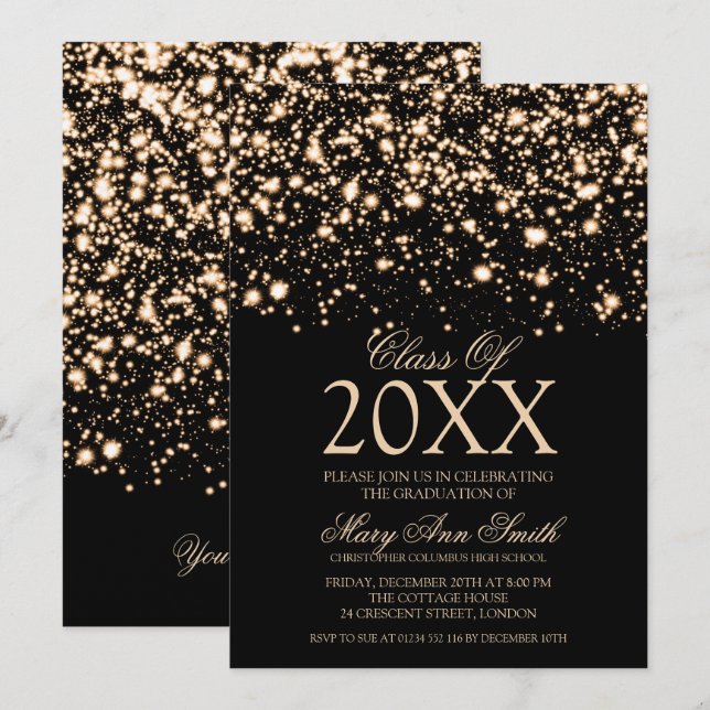 Elegante Graduation Party Gold Midnight Glam Invit Einladung (Vorne/Hinten)