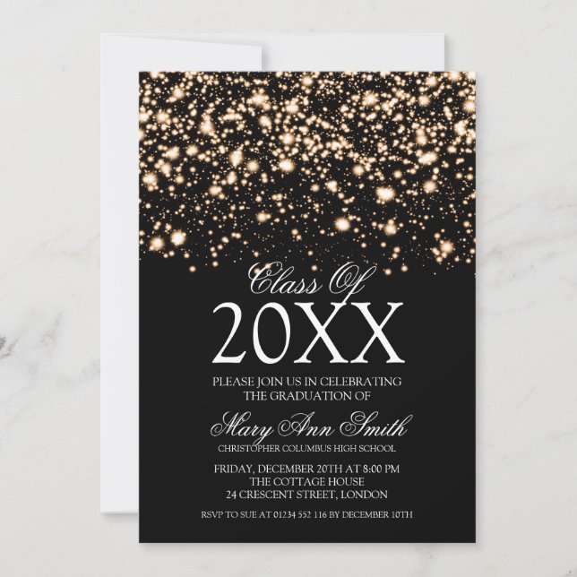 Elegante Graduiertenparty Gold Midnight Glam Einladung (Vorderseite)