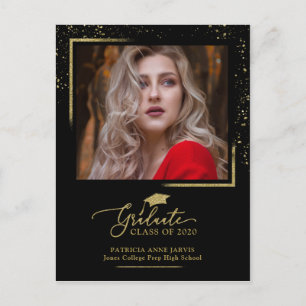 Elegante Graduierungsankündigung Festlich Gold Gli Postkarte
