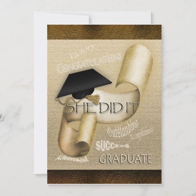 Elegante Graduierungsmütze für Frauen Einladung (Vorderseite)