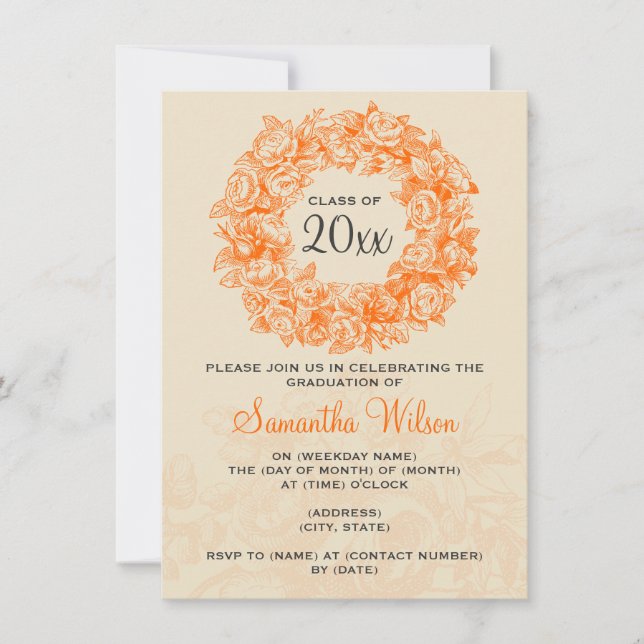 Elegante Graduierungspartei Vintage Rose Orange Ta Einladung (Vorderseite)