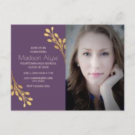 Elegante Graduierungsparty für Lila und Gold Foto Einladungspostkarte