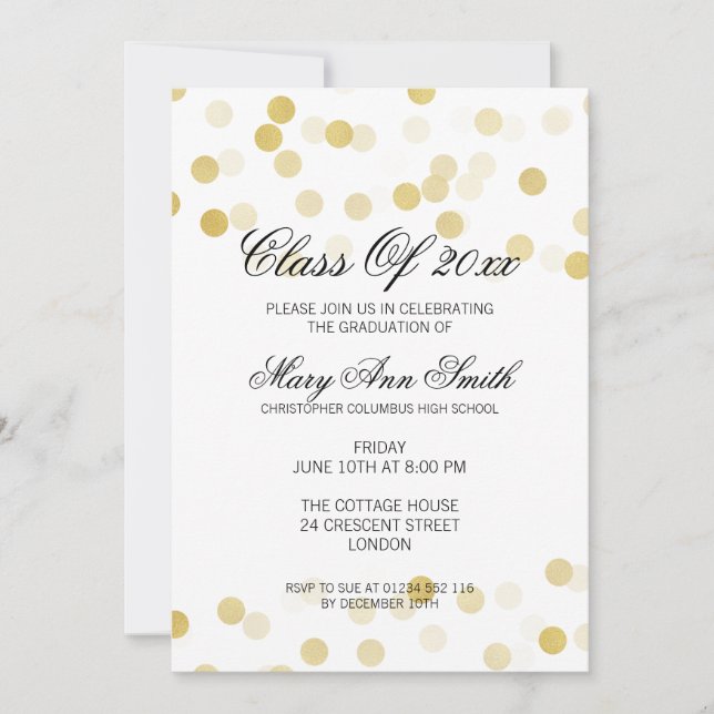 Elegante Graduierungsparty Gold Foil Glitzer Light Einladung (Vorderseite)
