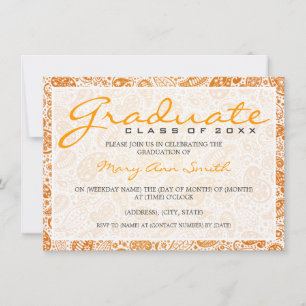 Elegante Graduierungsparty Paisley Orange Einladung