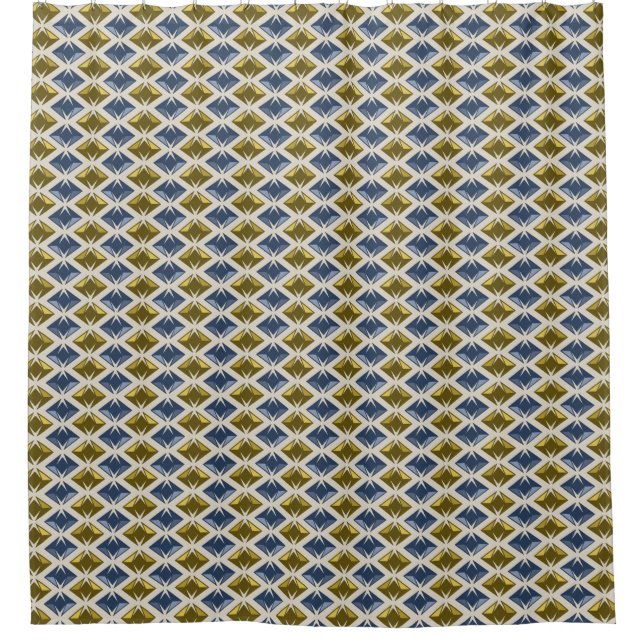 Elegante Grafische Diamanten Blue Golden Gems Duschvorhang (Vorderseite)